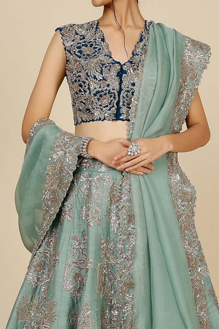 Sky Blue Embroidered Bridal Lehenga Set by Mrunalini Rao at Pernia's Pop Up Shop