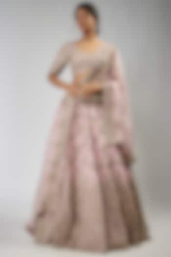 Blush Pink Raw Silk Embroidered Bridal Lehenga Set by Mrunalini Rao at Pernia's Pop Up Shop
