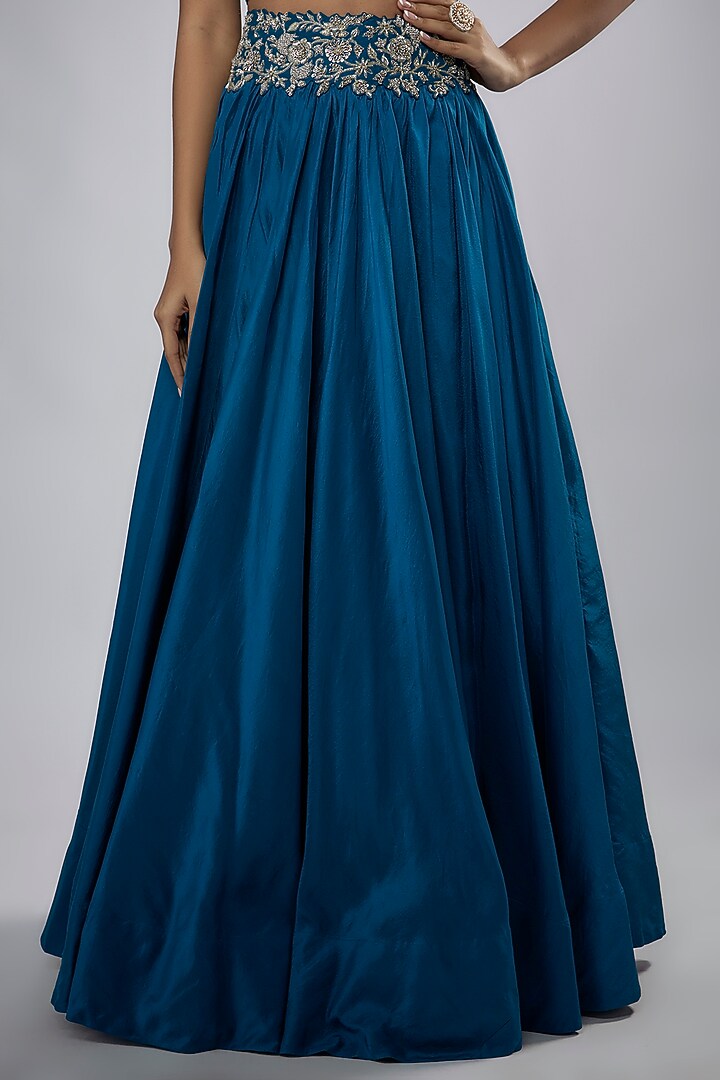 Cobalt Blue Organza Embroidered Cape Set by Mrunalini Rao at Pernia's Pop Up Shop