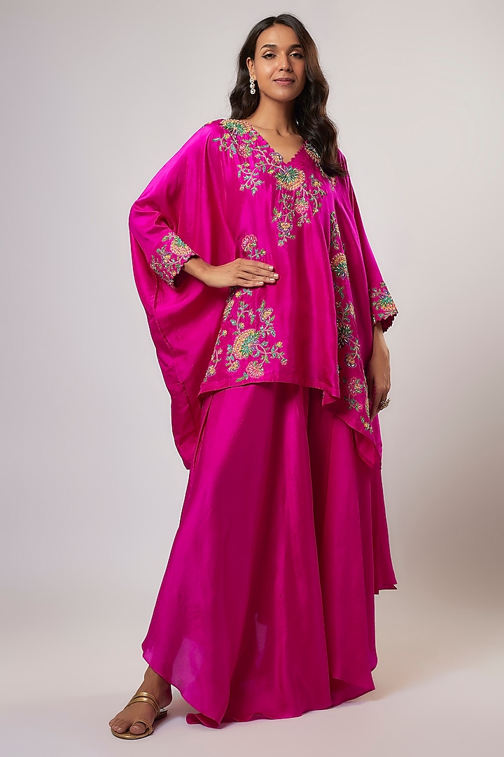 Fuchsia Silk Zardosi Embroidered Kurta Set by Mrunalini Rao at Pernia's Pop Up Shop