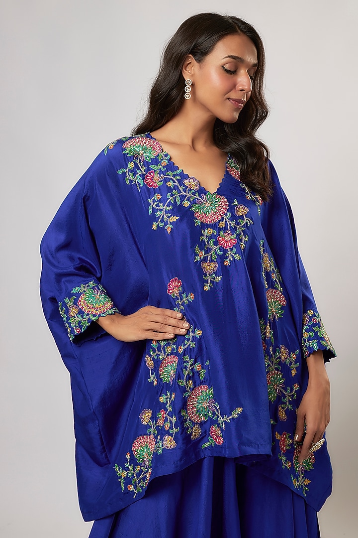 Blue Silk Zardosi Embroidered Kurta Set by Mrunalini Rao at Pernia's Pop Up Shop