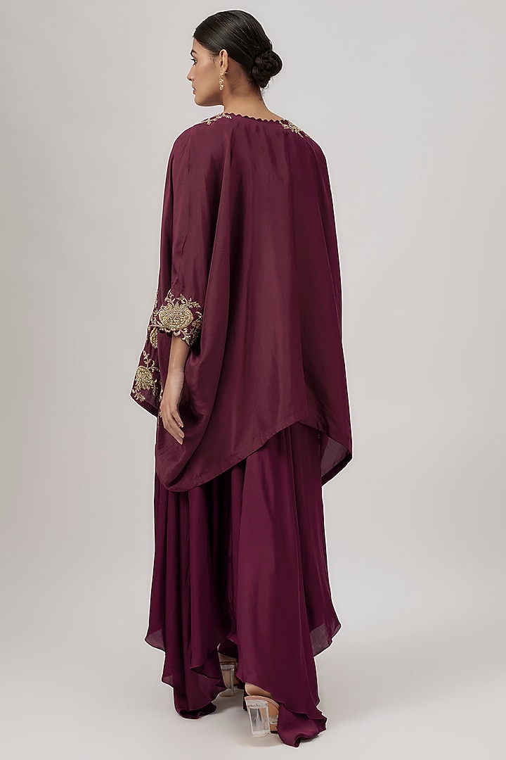 Deep Wine Silk Zardosi Embroidered Kurta Set by Mrunalini Rao at Pernia's Pop Up Shop