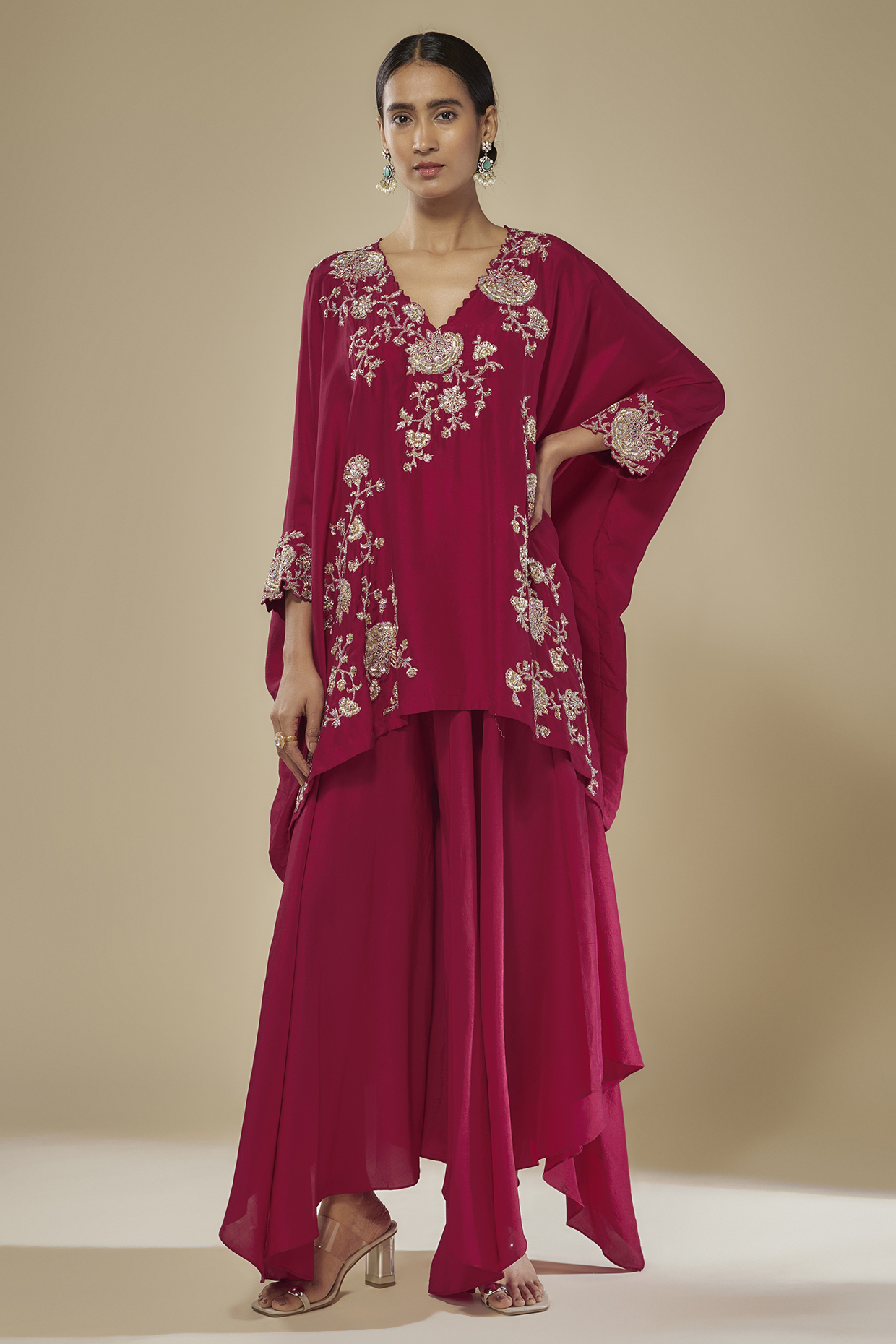 Red Silk Zardosi Embroidered Kurta Set by Mrunalini Rao at Pernia's Pop Up Shop