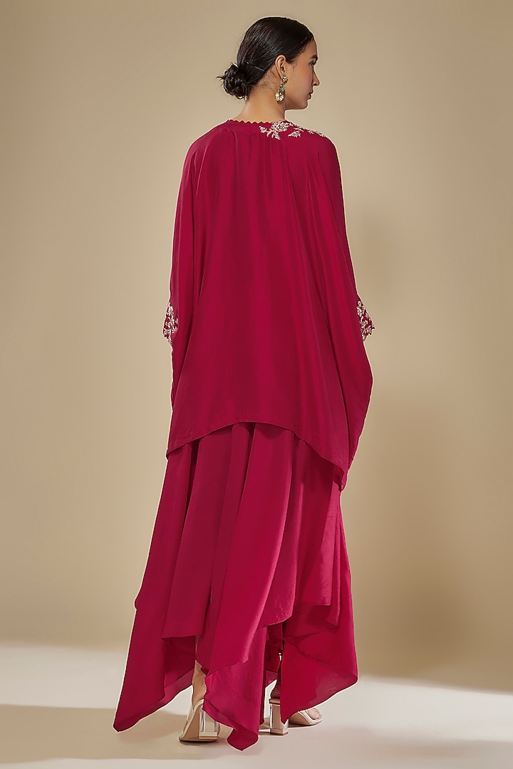 Red Silk Zardosi Embroidered Kurta Set by Mrunalini Rao at Pernia's Pop Up Shop