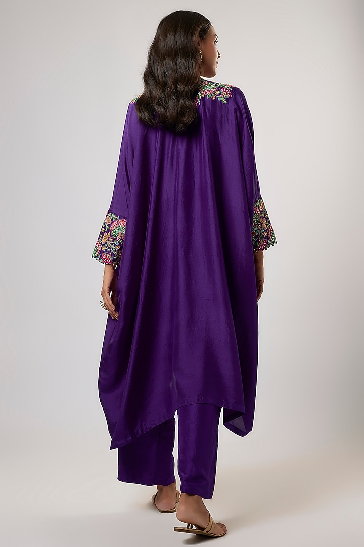 Purple Pure Silk Zardosi Embroidered Kurta Set by Mrunalini Rao at Pernia's Pop Up Shop