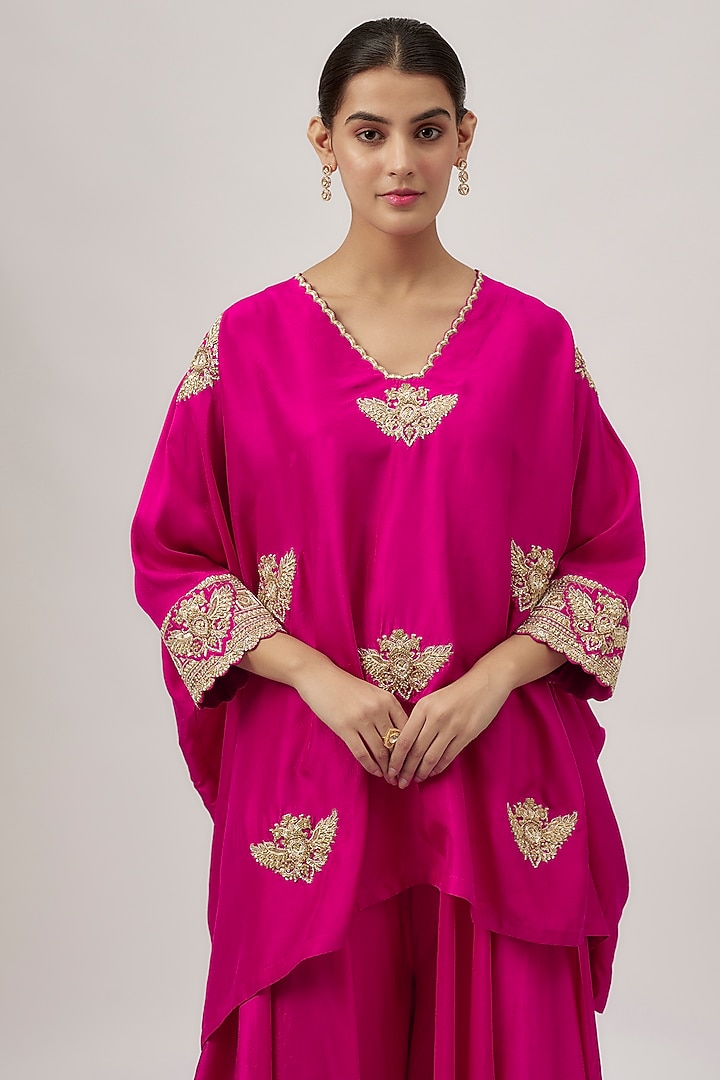 Fuchsia Pink Pure Silk Zardosi Embroidered Kurta Set by Mrunalini Rao at Pernia's Pop Up Shop