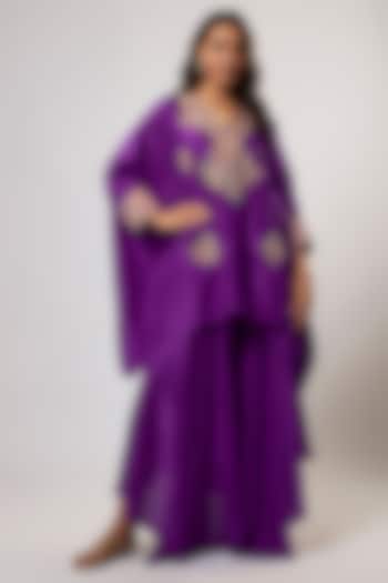 Purple Pure Silk Zardosi & Resham Embroidered Kurta Set by Mrunalini Rao at Pernia's Pop Up Shop
