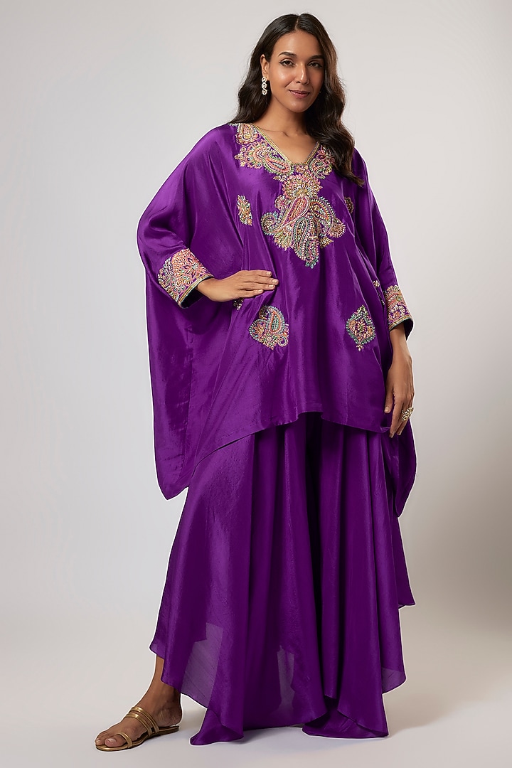 Purple Pure Silk Zardosi & Resham Embroidered Kurta Set by Mrunalini Rao at Pernia's Pop Up Shop