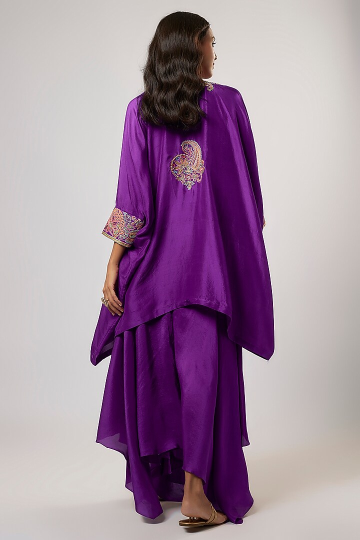 Purple Pure Silk Zardosi & Resham Embroidered Kurta Set by Mrunalini Rao at Pernia's Pop Up Shop