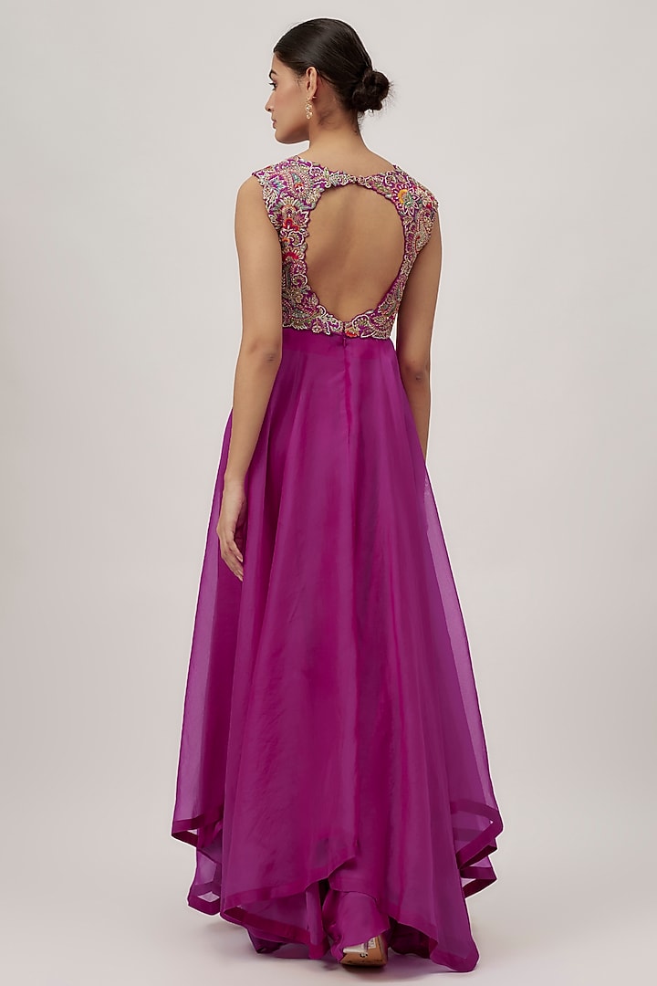 Magenta Raw Silk & Organza Zardosi Embroidered Bridal Anarkali Set by Mrunalini Rao at Pernia's Pop Up Shop