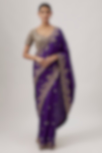 Purple Raw Silk & Silk Bridal Saree Set by Mrunalini Rao at Pernia's Pop Up Shop