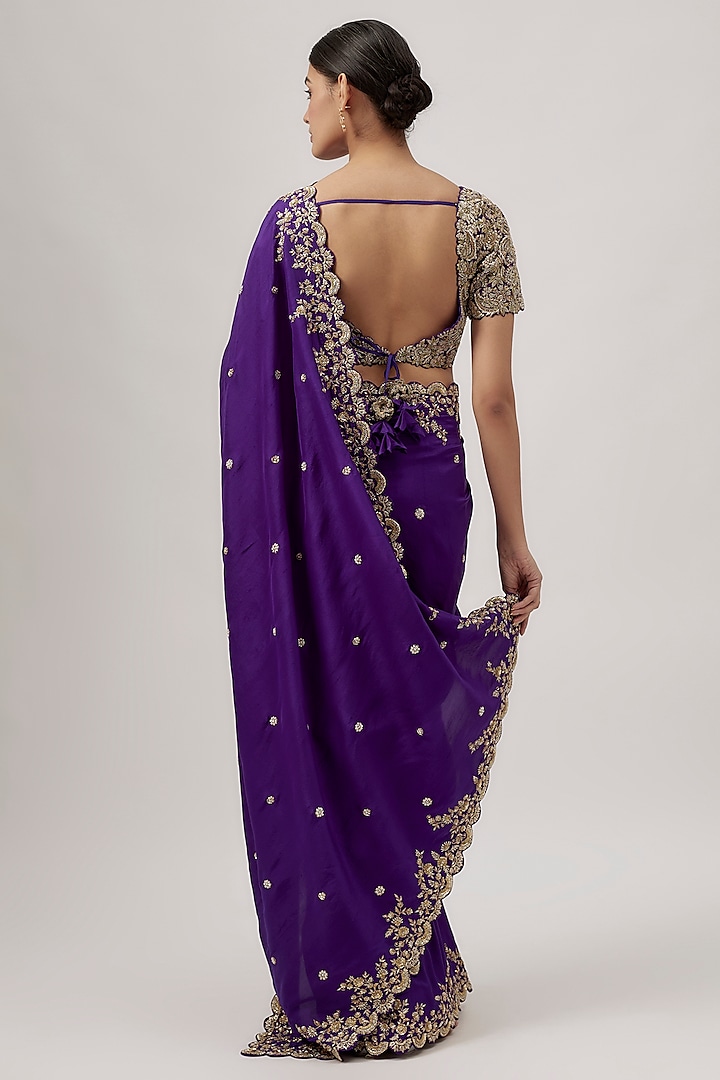 Purple Raw Silk & Silk Bridal Saree Set by Mrunalini Rao at Pernia's Pop Up Shop