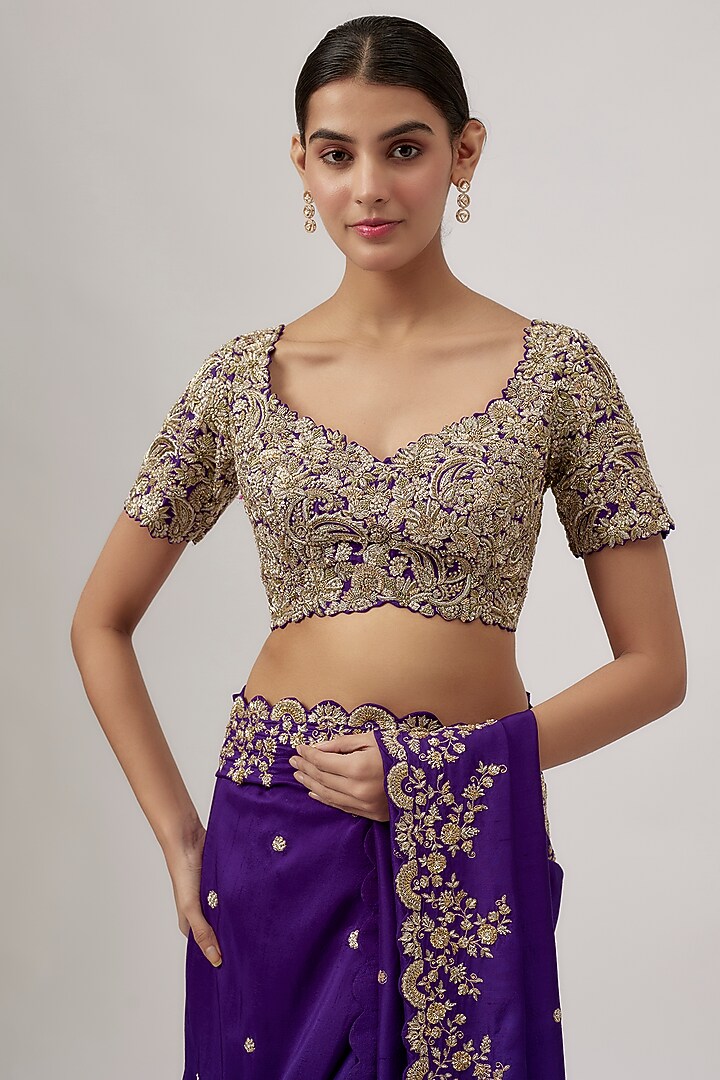 Purple Raw Silk & Silk Bridal Saree Set by Mrunalini Rao at Pernia's Pop Up Shop