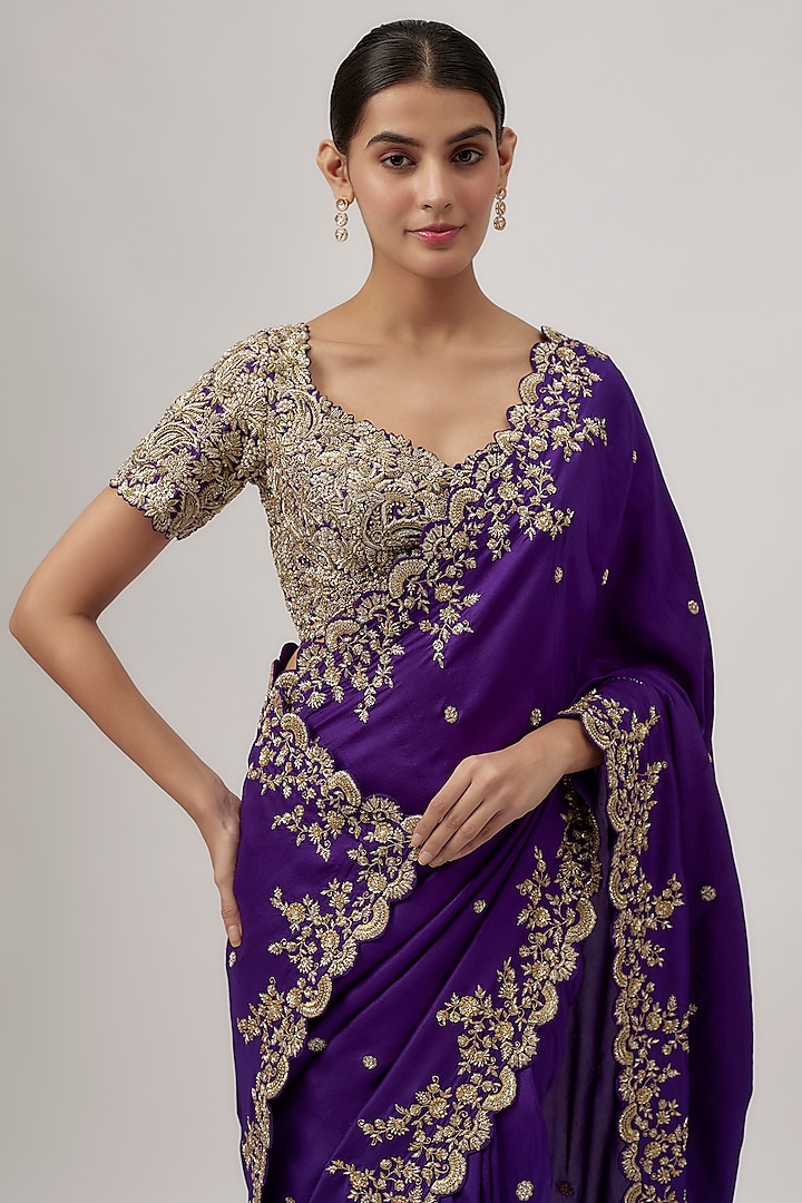 Purple Raw Silk & Silk Bridal Saree Set by Mrunalini Rao at Pernia's Pop Up Shop