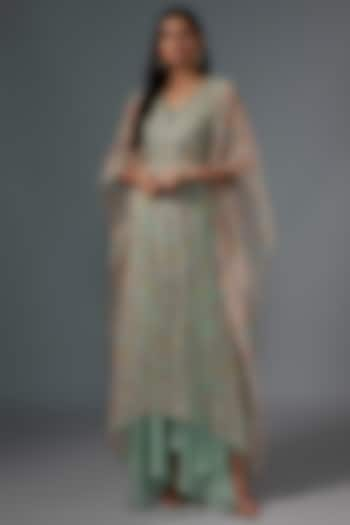 Mint Organza Printed & Zardosi Embroidered Kaftan Set by Mrunalini Rao at Pernia's Pop Up Shop