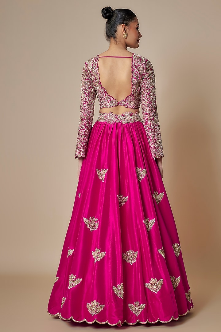 Fuchsia Pink Pure Silk Hand Embroidered Bridal Lehenga Set by Mrunalini Rao at Pernia's Pop Up Shop