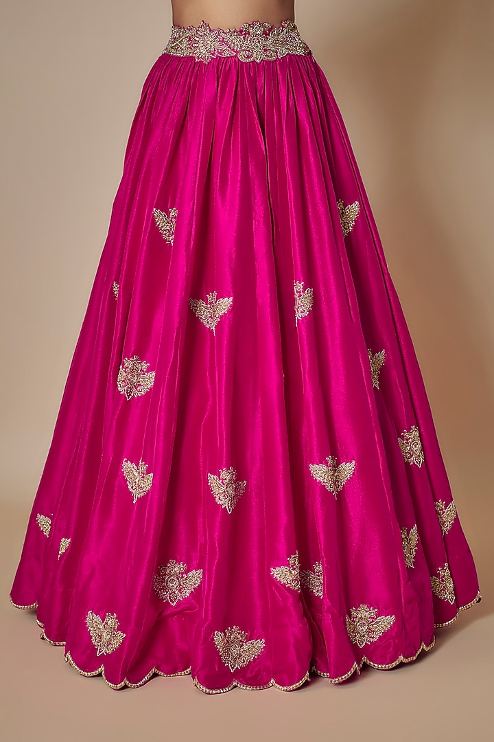 Fuchsia Pink Pure Silk Hand Embroidered Bridal Lehenga Set by Mrunalini Rao at Pernia's Pop Up Shop