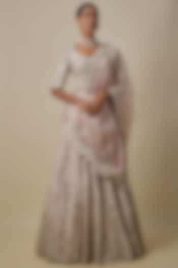 Ivory Satin Organza Hand Embroidered Bridal Lehenga Set by Mrunalini Rao at Pernia's Pop Up Shop