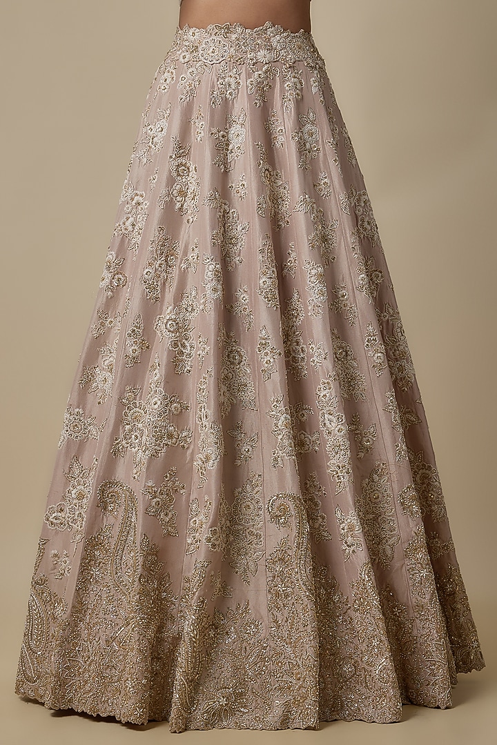 Ivory Satin Organza Hand Embroidered Bridal Lehenga Set by Mrunalini Rao at Pernia's Pop Up Shop