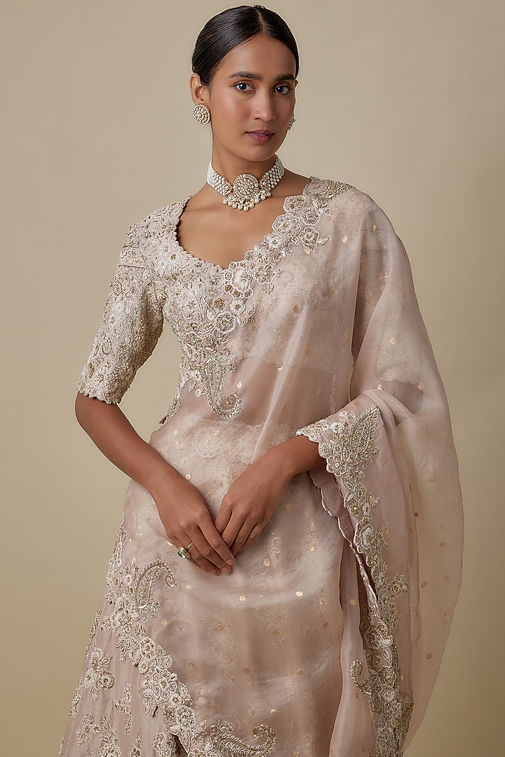 Ivory Satin Organza Hand Embroidered Bridal Lehenga Set by Mrunalini Rao at Pernia's Pop Up Shop