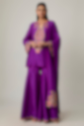 Violet Silk Resham Embroidered Bridal Sharara Set by Mrunalini Rao at Pernia's Pop Up Shop