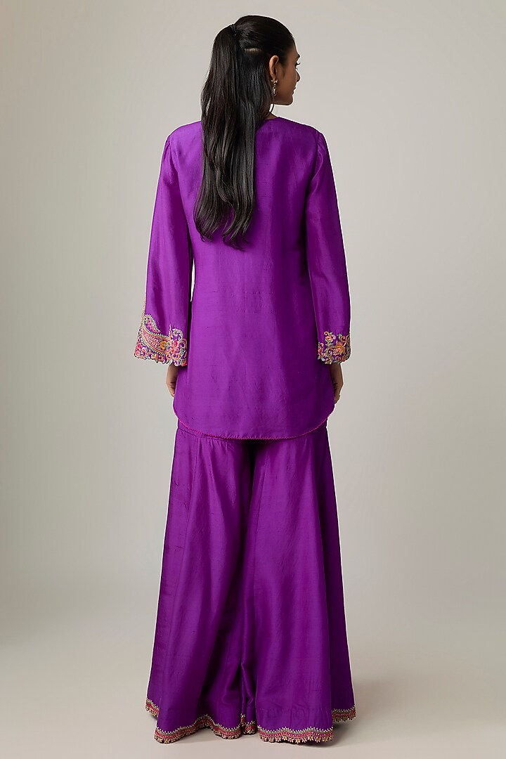 Violet Silk Resham Embroidered Bridal Sharara Set by Mrunalini Rao at Pernia's Pop Up Shop