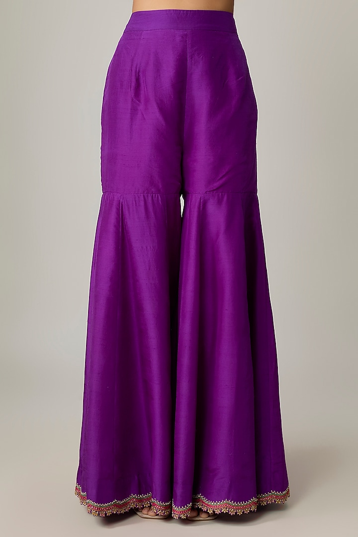 Violet Silk Resham Embroidered Bridal Sharara Set by Mrunalini Rao at Pernia's Pop Up Shop