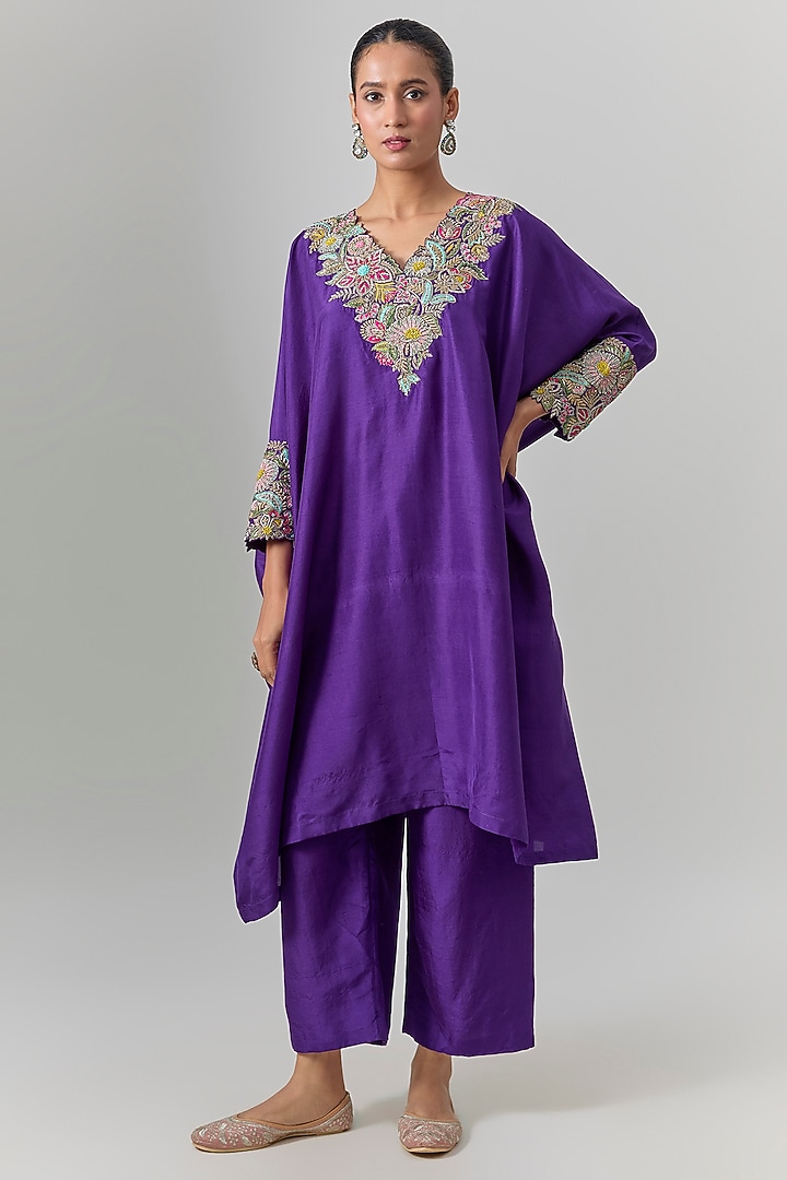 Purple Silk Zardosi Embroidered Kurta Set by Mrunalini Rao at Pernia's Pop Up Shop