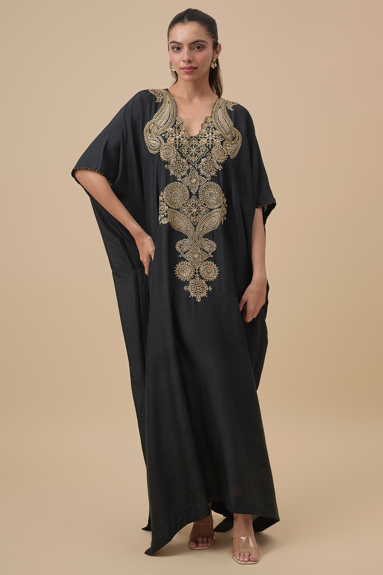 Mrunalini Rao Black Silk Zardosi Embroidered Kaftan