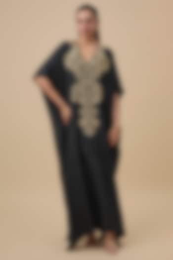 Black Silk Zardosi Embroidered Kaftan by Mrunalini Rao at Pernia's Pop Up Shop