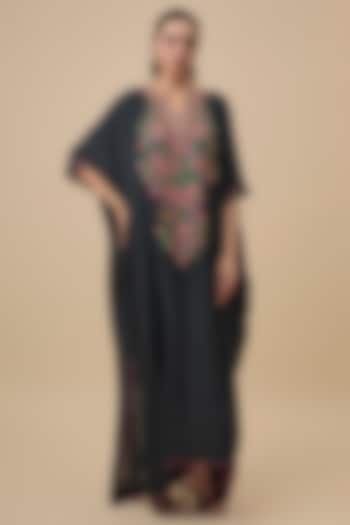 Black Silk Resham & Zardosi Embroidered Kaftan by Mrunalini Rao at Pernia's Pop Up Shop