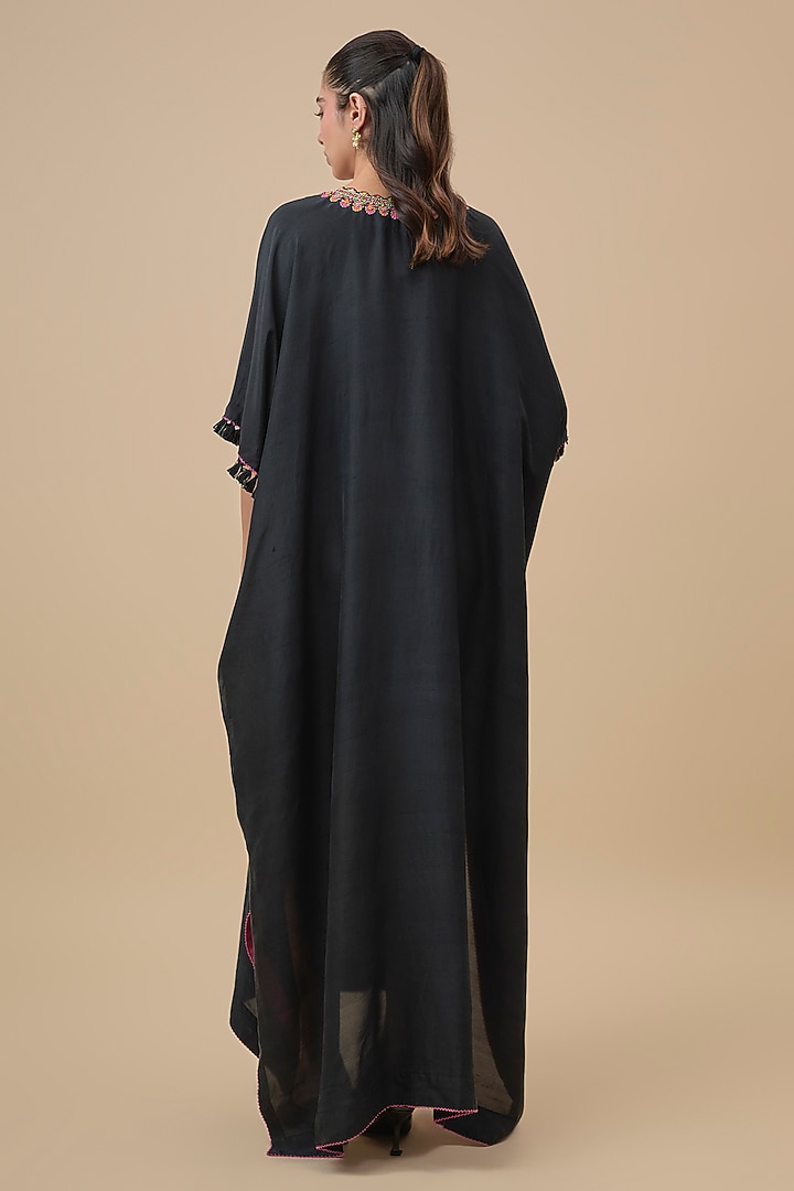 Black Silk Resham & Zardosi Embroidered Kaftan by Mrunalini Rao at Pernia's Pop Up Shop