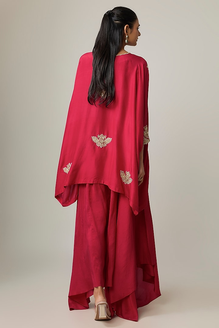 Red Silk Zardosi & Pearl Embroidered Kaftan Set by Mrunalini Rao at Pernia's Pop Up Shop