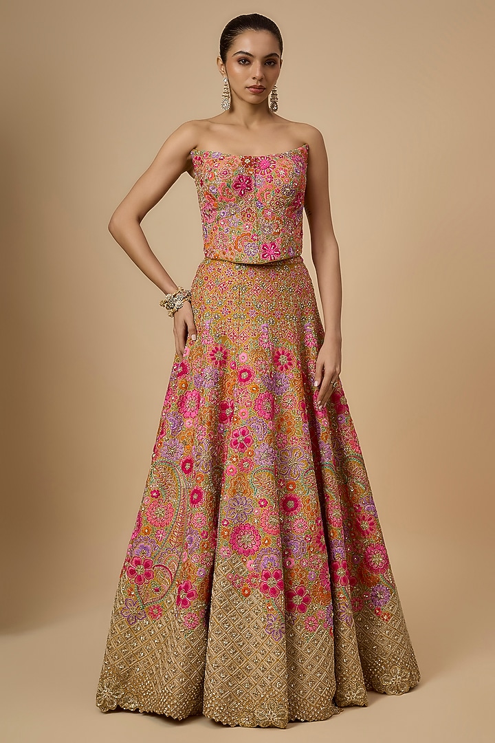 Yellow Raw Silk Zardosi Embroidered Bridal Lehenga Set by Mrunalini Rao at Pernia's Pop Up Shop