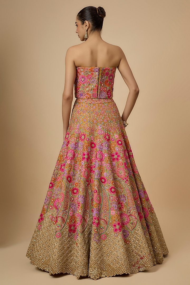 Yellow Raw Silk Zardosi Embroidered Bridal Lehenga Set by Mrunalini Rao at Pernia's Pop Up Shop