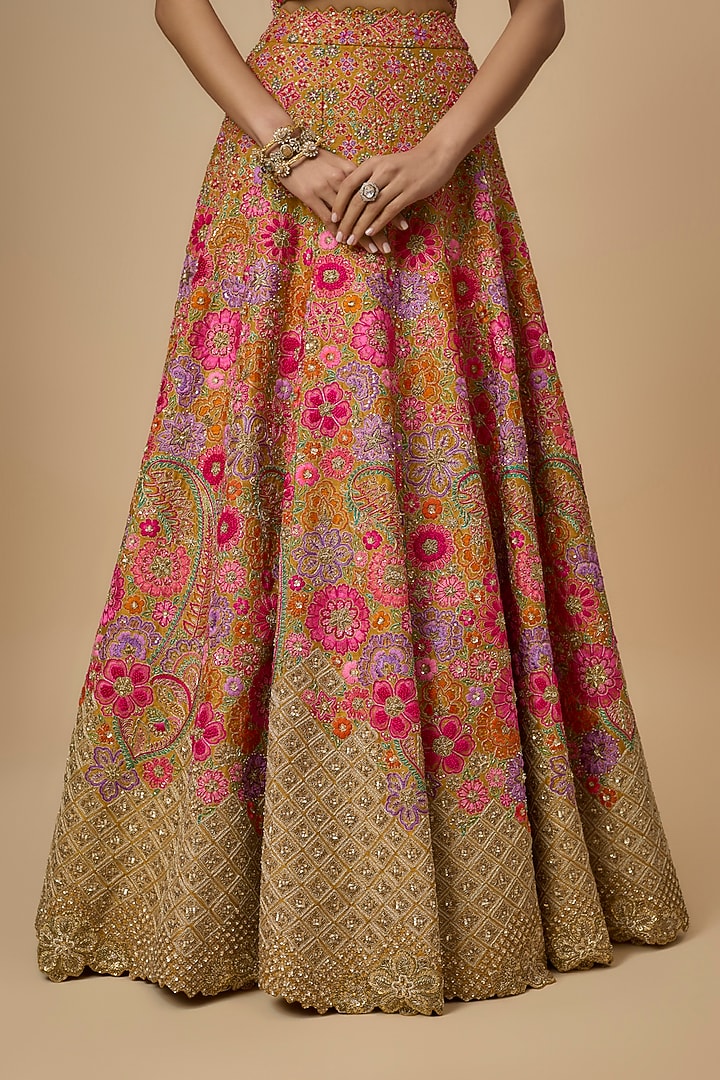 Yellow Raw Silk Zardosi Embroidered Bridal Lehenga Set by Mrunalini Rao at Pernia's Pop Up Shop