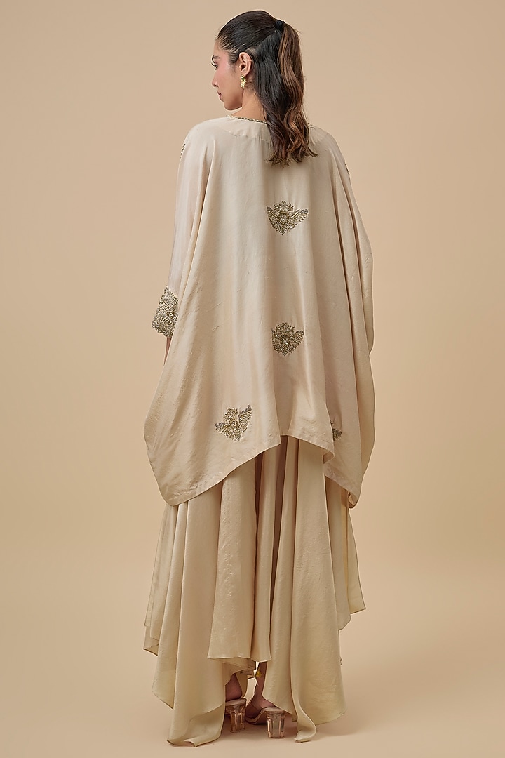 Ivory Silk Zardosi & Pearl Embroidered Kaftan Set by Mrunalini Rao at Pernia's Pop Up Shop