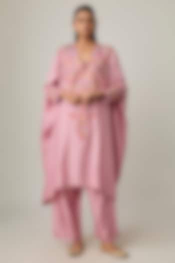 Baby Pink Silk Paisley & Floral Embroidered Kaftan Set by Mrunalini Rao at Pernia's Pop Up Shop