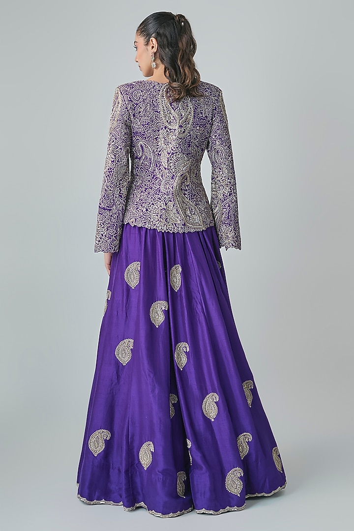 Purple Raw Silk Zardosi Embroidered Bridal Lehenga Set by Mrunalini Rao at Pernia's Pop Up Shop