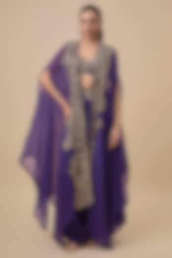 Purple Organza Zardosi Embroidered Cape Set by Mrunalini Rao at Pernia's Pop Up Shop
