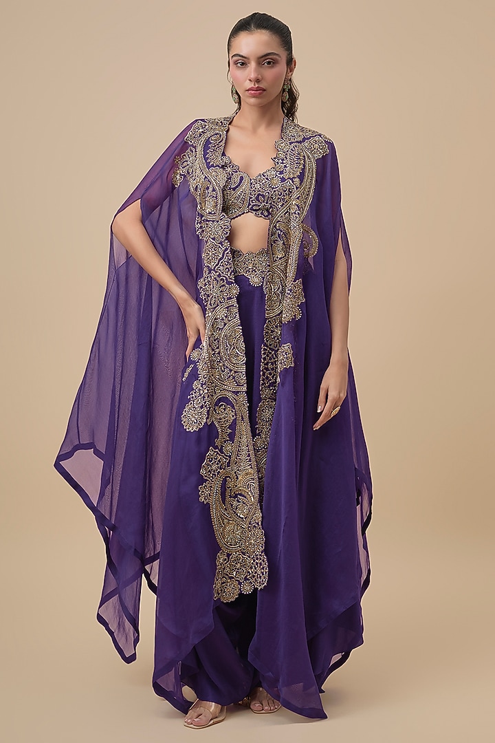 Purple Organza Zardosi Embroidered Cape Set by Mrunalini Rao at Pernia's Pop Up Shop