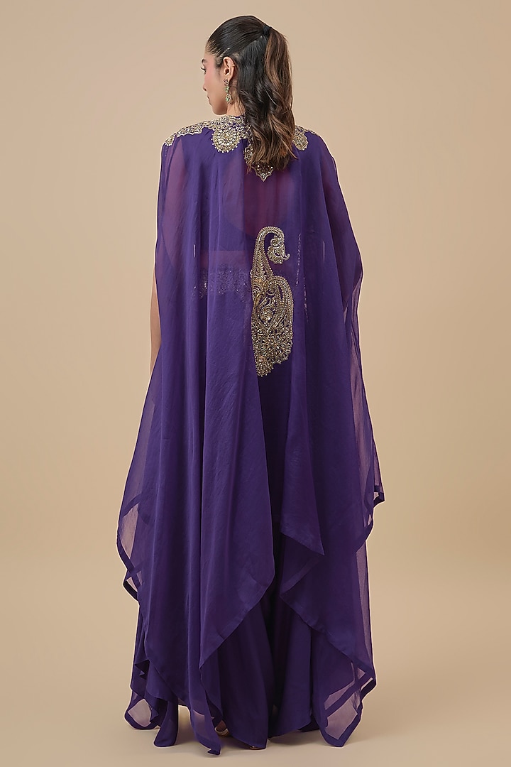 Purple Organza Zardosi Embroidered Cape Set by Mrunalini Rao at Pernia's Pop Up Shop