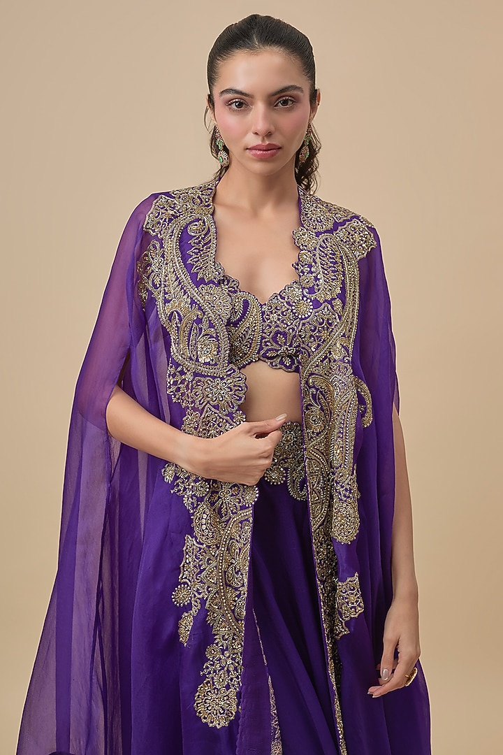Purple Organza Zardosi Embroidered Cape Set by Mrunalini Rao at Pernia's Pop Up Shop