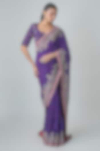 Purple Silk Bandhani Printed Bridal Saree Set by Mrunalini Rao at Pernia's Pop Up Shop