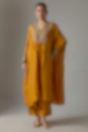 Yellow Silk Zardosi Embroidered Kurta Set by Mrunalini Rao at Pernia's Pop Up Shop