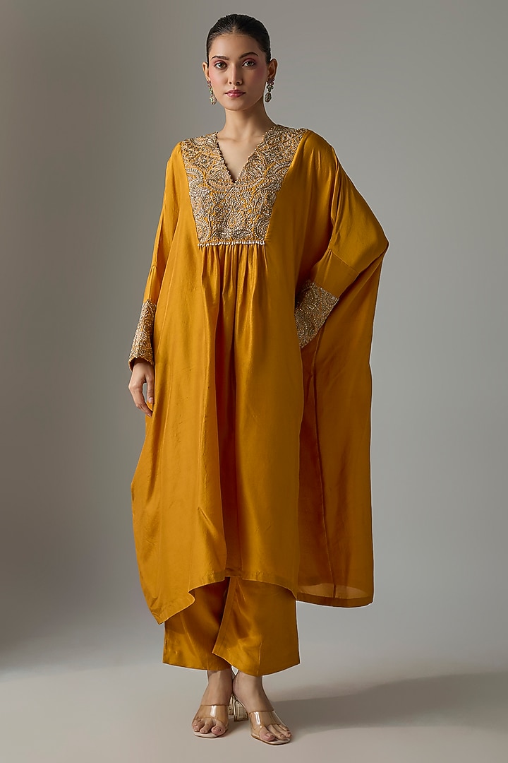 Yellow Silk Zardosi Embroidered Kurta Set by Mrunalini Rao at Pernia's Pop Up Shop