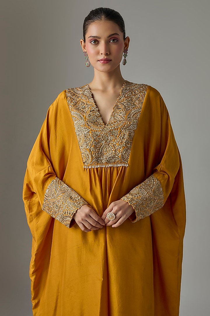 Yellow Silk Zardosi Embroidered Kurta Set by Mrunalini Rao at Pernia's Pop Up Shop