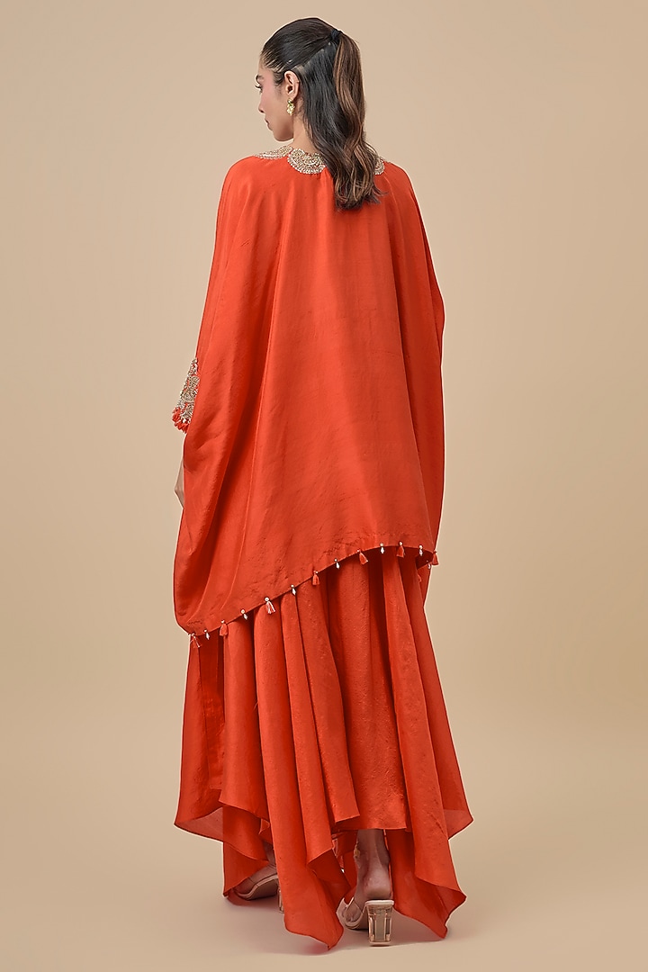 Orange Silk Zardosi Embroidered Kaftan Set by Mrunalini Rao at Pernia's Pop Up Shop