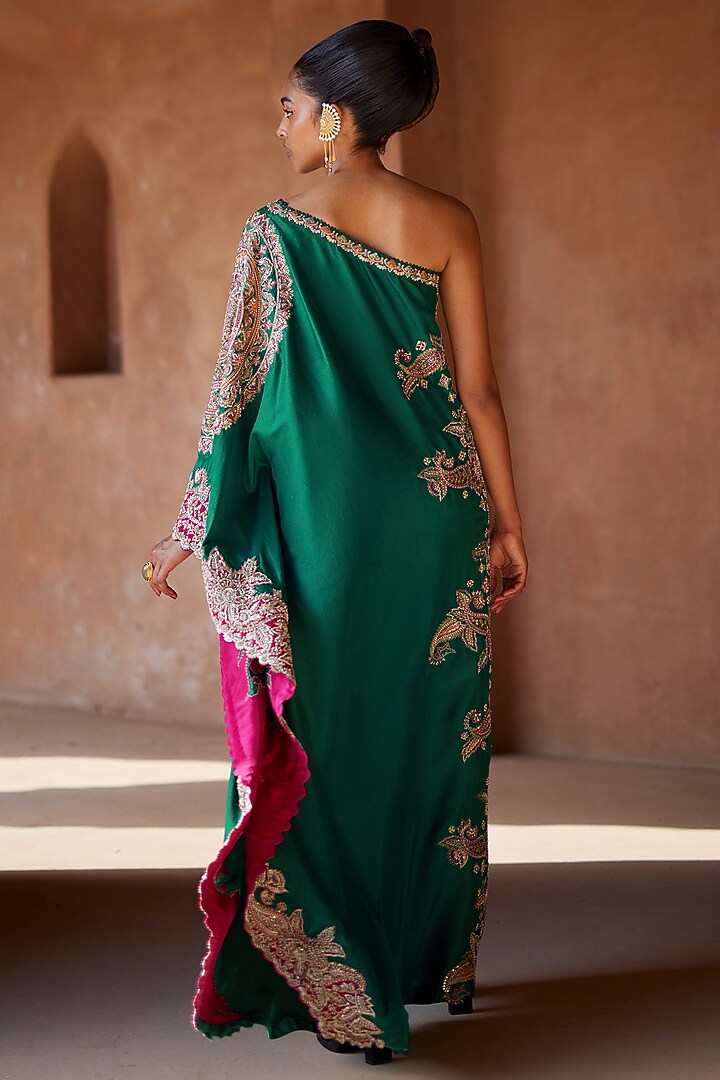 Rama Green Pure Silk Embroidered Kaftan Party Wear Dress by Mrunalini Rao at Pernia's Pop Up Shop