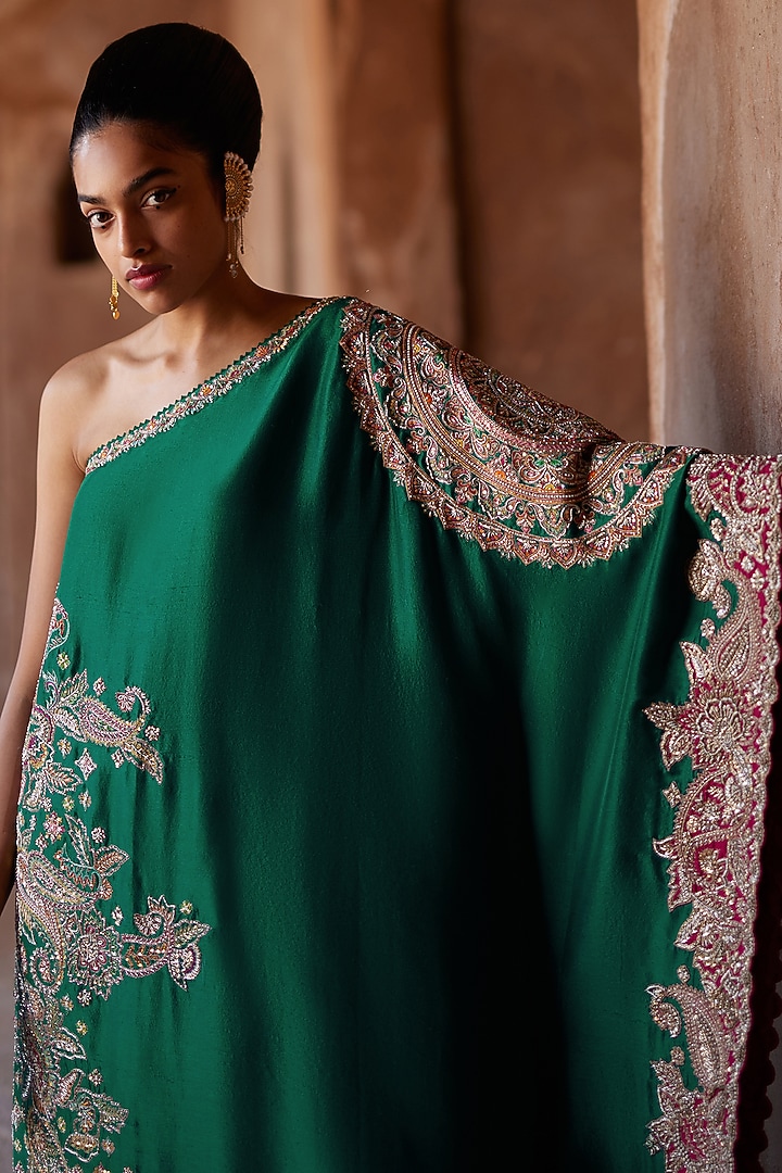 Rama Green Pure Silk Embroidered Kaftan Party Wear Dress by Mrunalini Rao at Pernia's Pop Up Shop